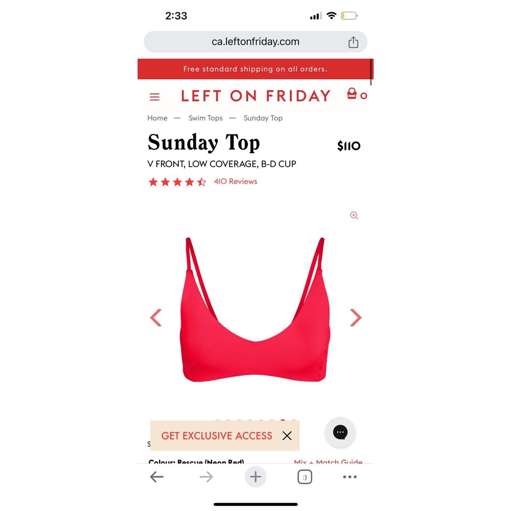 Left On Friday Women's Sunday Low Coverage Bikini Top Rescue Size Medium